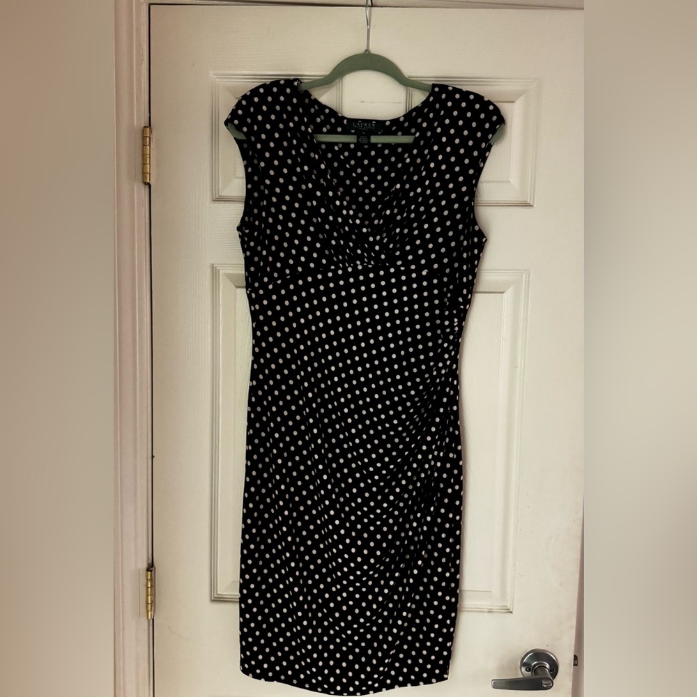 Ralph Lauren Womens Black and White Polka Dot Dress